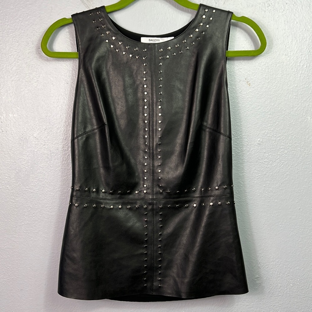 Bailey 44 Faux Vegan Leather Black Studded Sleeveless Top Medium